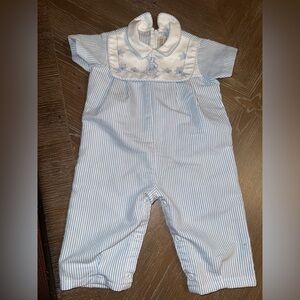 Vintage  Embroidered Thomas Beatrix Potter Peter Rabbit Blue Baby Romper 0-3 M